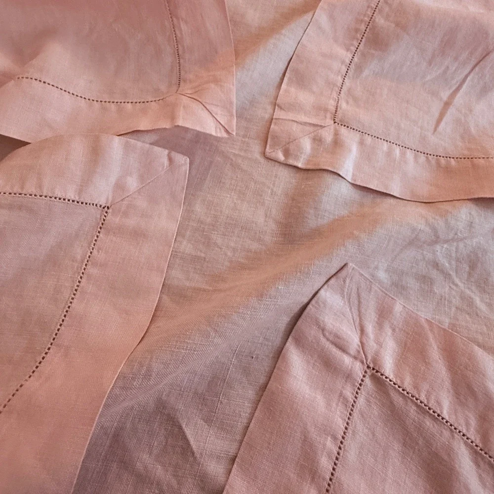 Vintage Pink Linen‎ Hemstitched Square Cottagecore 36